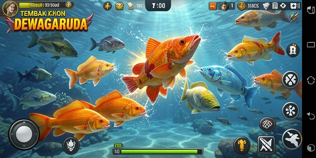 Tampilan gameplay seru dari DEWAGARUDA dengan aksi menembak ikan.