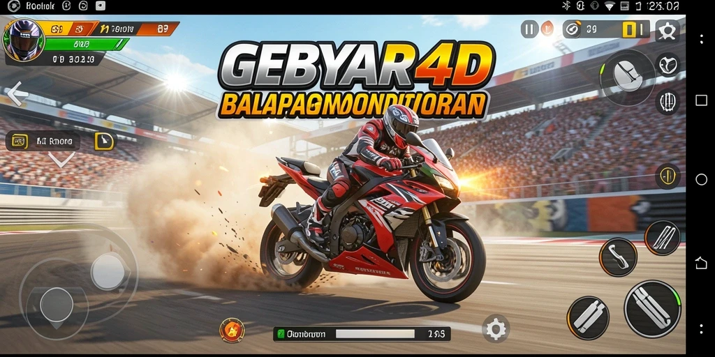 Screenshot GEBYAR4D menampilkan balapan motor yang seru.