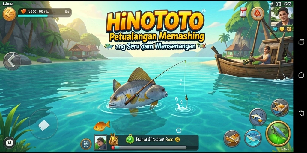 Screenshot gameplay HINOTOTO yang menampilkan momen seru memancing.
