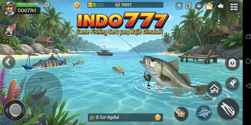 Screenshot gameplay INDO777 menunjukkan momen memancing yang menegangkan.