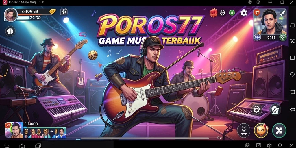 Tangkapan layar POROS77 memperlihatkan gameplay musik yang interaktif dan atraktif.
