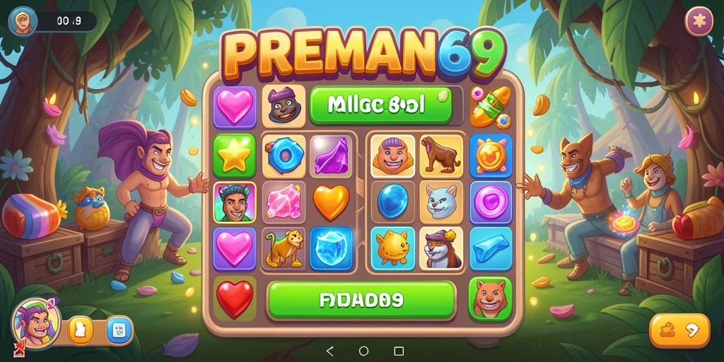 Tampilan seru gameplay Match-3 di PREMAN69, penuh warna dan tantangan.