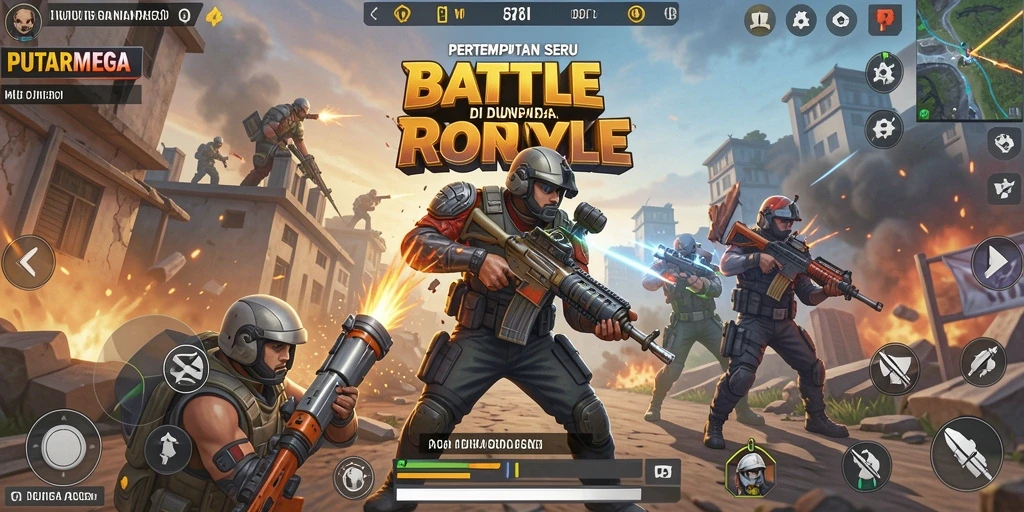 Tampilan aksi seru dalam PUTARMEGA, game Battle Royale.